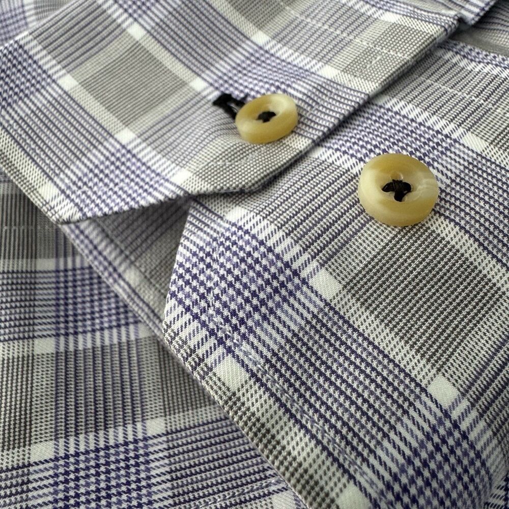 David Donahue Dress Shirt Mens Medium Purple Plaid Check Cotton Classic Fit - Picture 6 of 12
